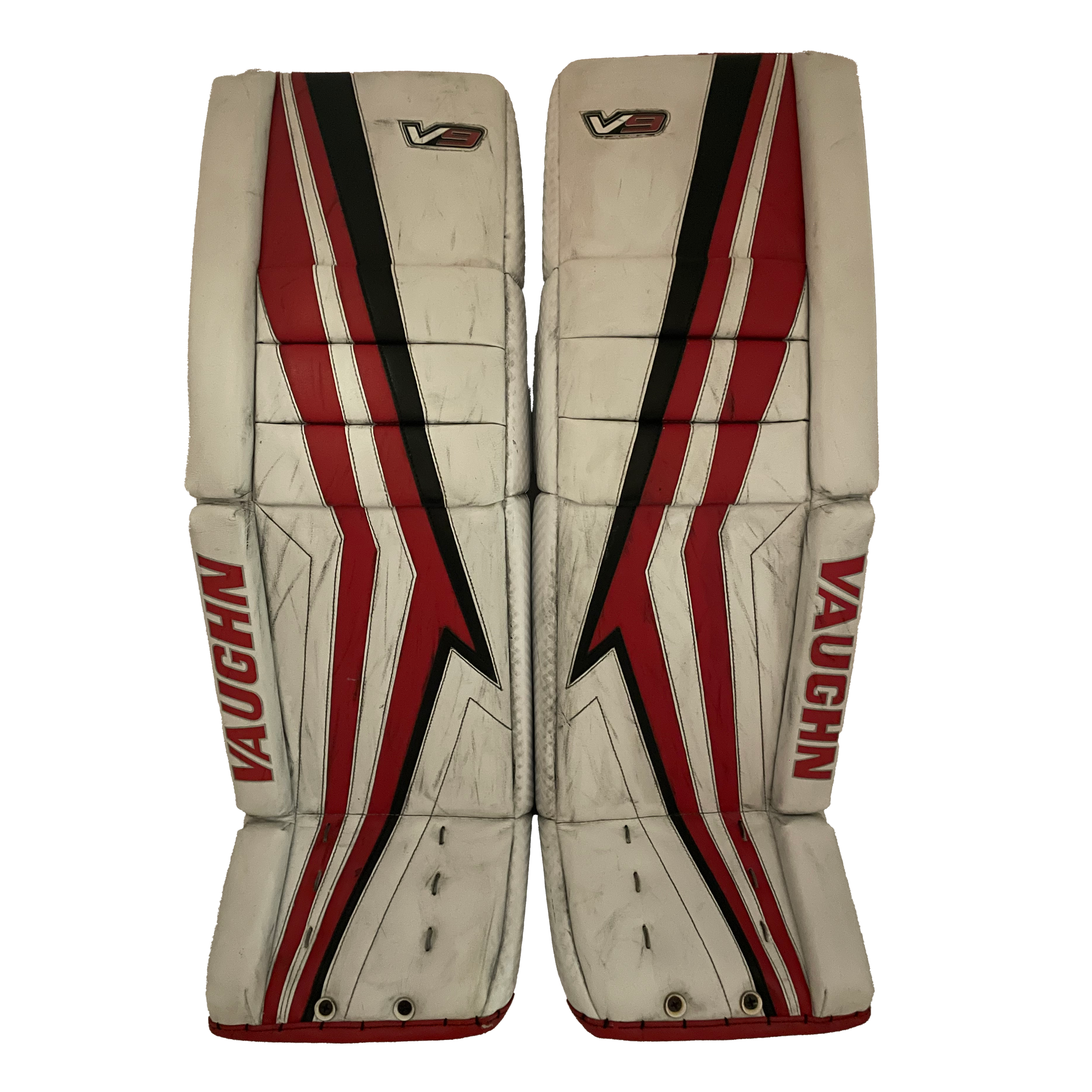 Vaughn Velocity V9 - Jambières de gardien de but Pro Stock d'occasion (blanc/rouge)